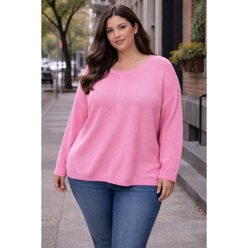Talbots Women Plus Pink Pima Cotton Shaker Knit Sweater Scoop Neck 3X